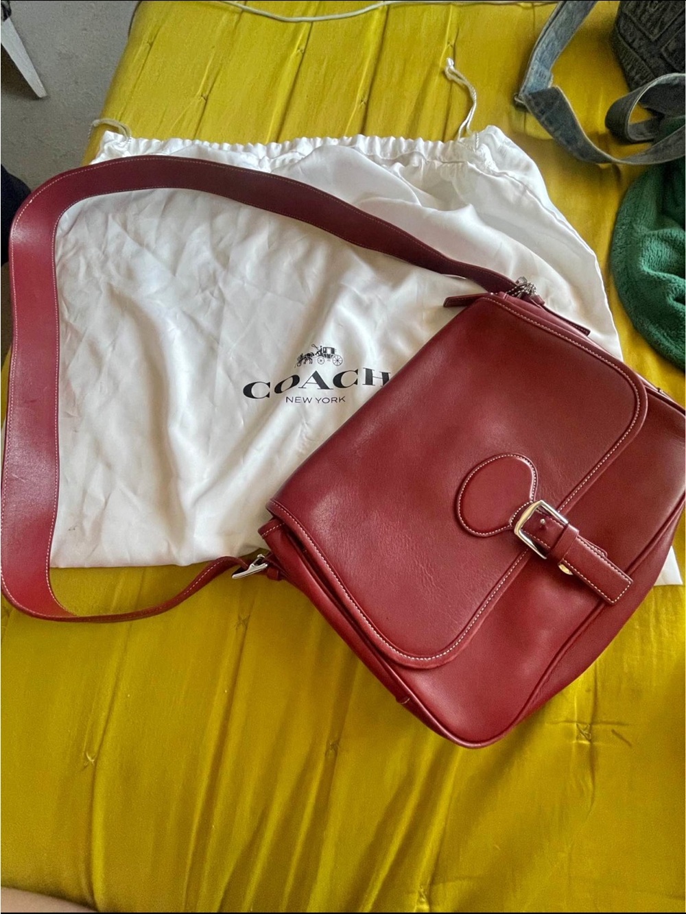 Coach Red Leather Saddle-Style Crossbody Bag